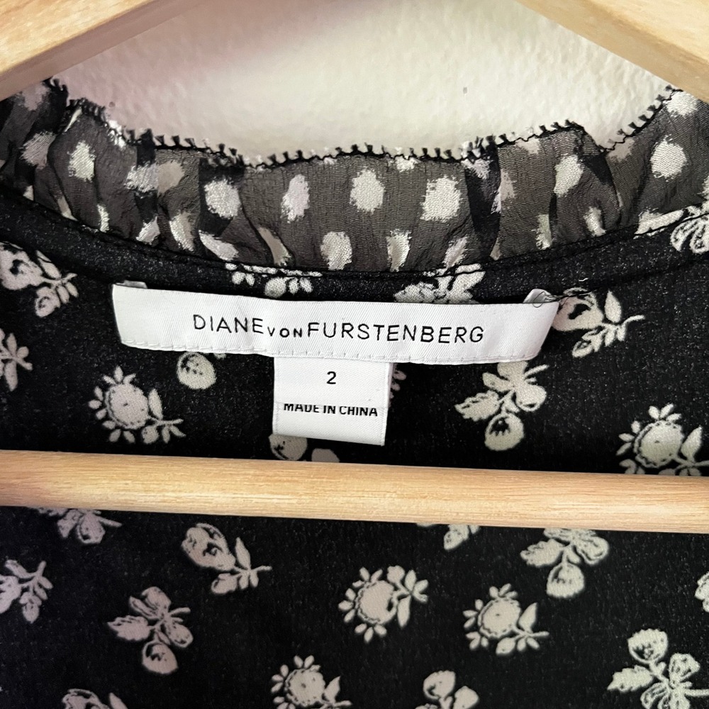 Diane von Furstenberg Fionna Dress Silk Floral Ruffle Tiered Long Sleeve size 2 - Picture 6 of 16